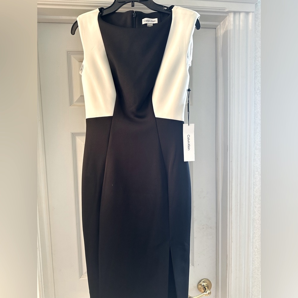 Calvin Klein black and white color block dress- size 4.